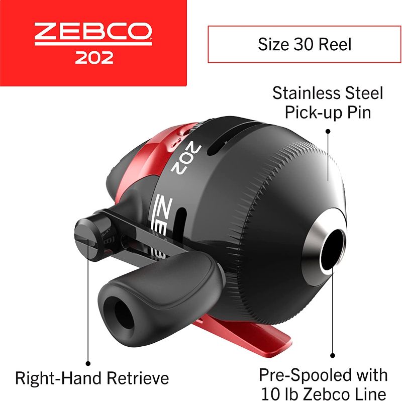 Photo 3 of Zebco 202 Spincast Reel and Fishing Rod Combo, 5-Foot 6-Inch 2-Piece Fishing Pole, Size 30 Reel, Right-Hand Retrieve, Pre-Spooled with 10-Pound Zebco Line
