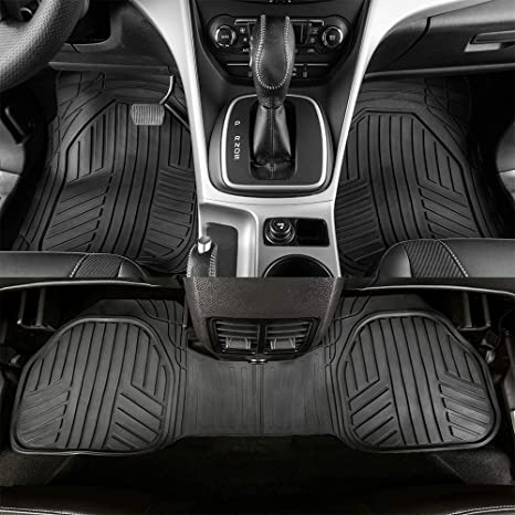 Photo 1 of Amazon Basics 3-Piece All-Weather Protection Heavy Duty Rubber Floor Mats for Cars, SUVs, and Trucks?Black,Universal Trim to Fit

