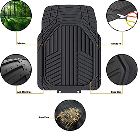 Photo 2 of Amazon Basics 3-Piece All-Weather Protection Heavy Duty Rubber Floor Mats for Cars, SUVs, and Trucks?Black,Universal Trim to Fit
