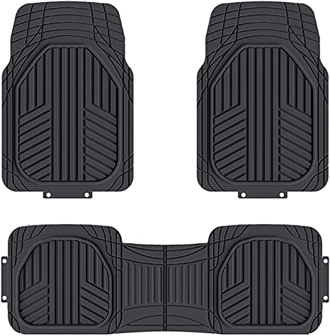 Photo 1 of Amazon Basics 3-Piece All-Weather Protection Heavy Duty Rubber Floor Mats for Cars, SUVs, and Trucks?Black,Universal Trim to Fit
