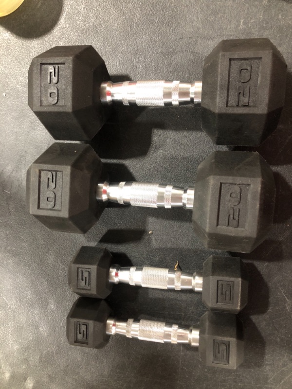 Photo 4 of Amazon Basics Rubber Encased Hex Dumbbell Hand Weights 2 @ 5lbs and 2 @ 20lbs (4 weights total)
