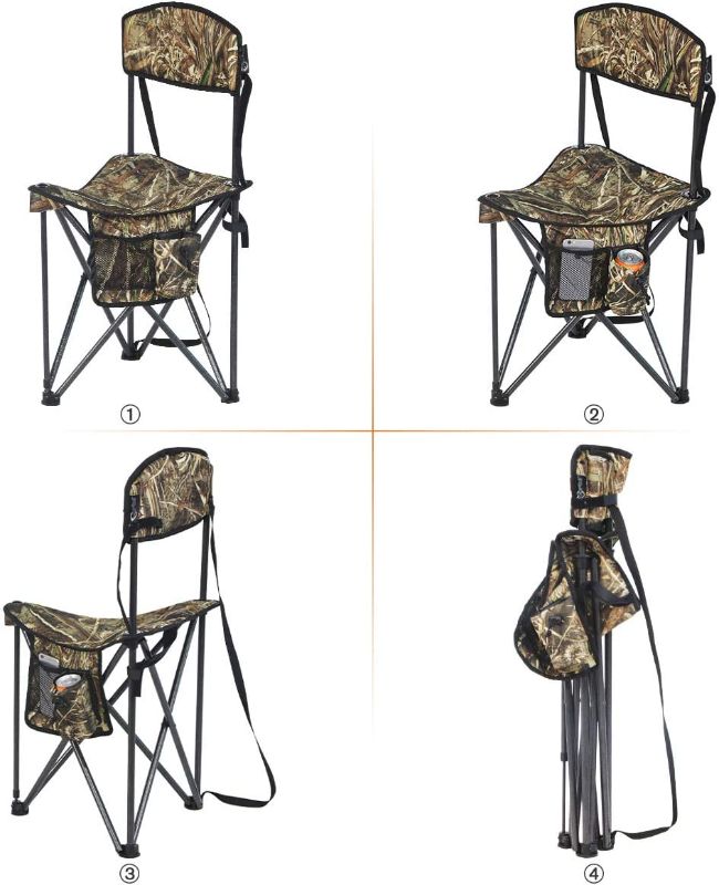 Photo 3 of  Extra Large Quick Folding Tripod Stool with Backrest Fishing Camping Chair with Carry Strap
