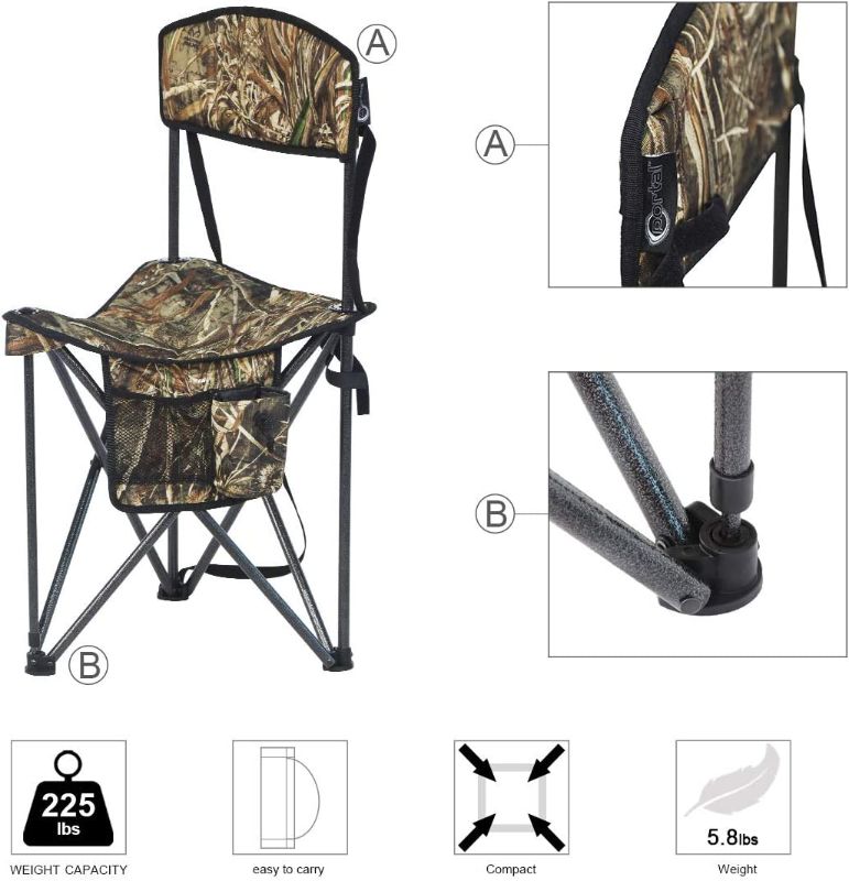 Photo 2 of  Extra Large Quick Folding Tripod Stool with Backrest Fishing Camping Chair with Carry Strap
