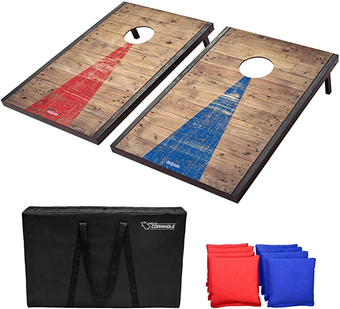 Photo 1 of GoSports Classic Cornhole Set – Includes 6 Bean Bags, Travel Case and Game Rules   *** some bubbling on laminate sticker on top of board - does not effect the use of the game - totally functional *** 
