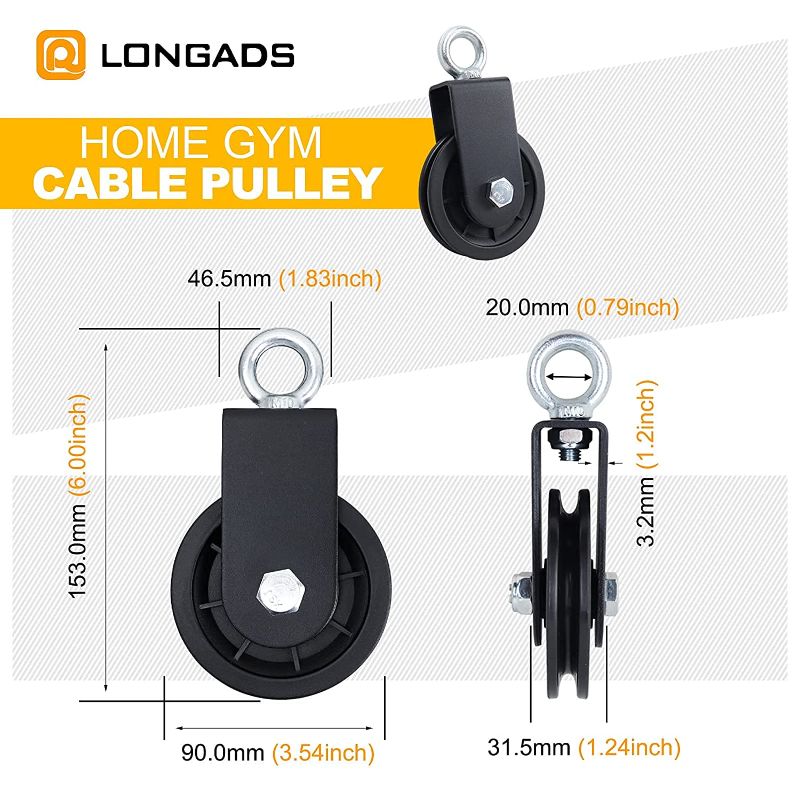 Photo 1 of [1 Pack] Silent Nylon Gym Cable Pulley, Wheel Diameter 3.54 in/90 mm, Rotation 360 Degree, Detachable, Smooth, Durable, DIY Attachment for DIY Gym Pulley...WITH CABLE
