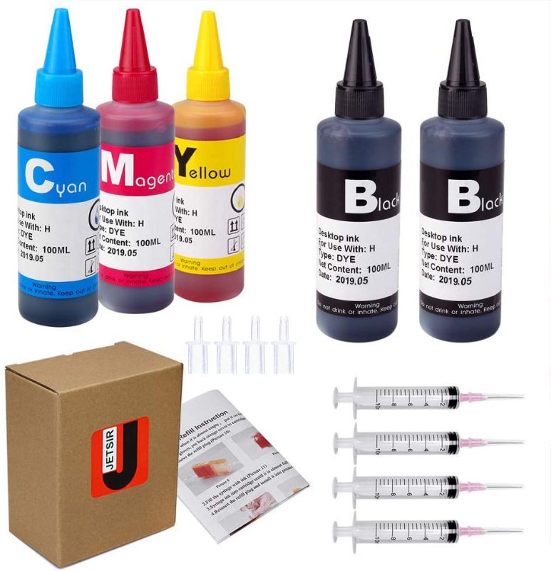 Photo 1 of JetSir 4 Color Ink refill kit for HP 950 951 932 933 60 61 952 902 901 62 63 21 22 920 940 934 564 711 970 971 94 95 96 Ink Cartridges, (2 Black 1 Cyan 1...
