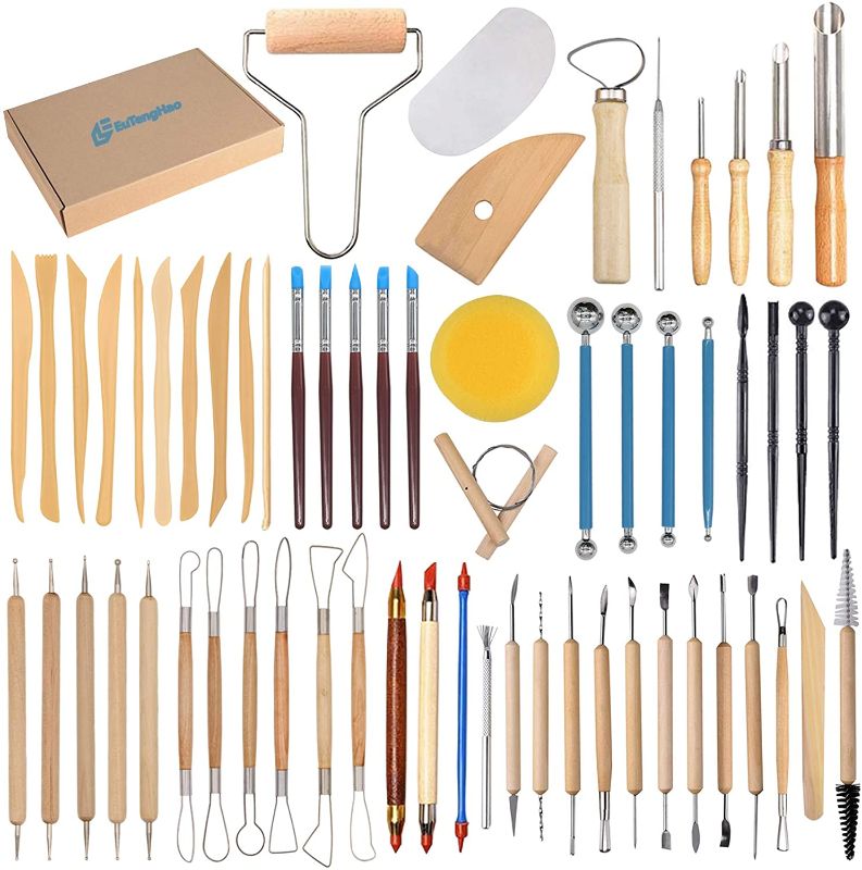 Photo 1 of  61Pcs Ceramic Clay Tools Kit Pottery Tools Clay Sculpting Shapers Carving Tool Set Contains Most Essential Wooden Clay Tools for Potters Beginners