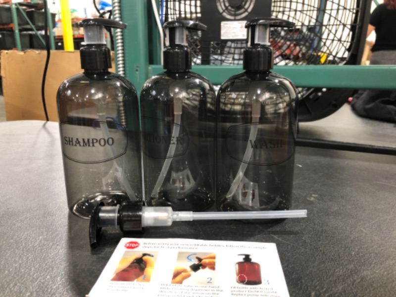 Photo 3 of  MIX BOX OF HOME GOODS  **   Bottiful Home-16 oz Grey Shampoo, Conditioner, Wash Shower Soap Dispensers-3 Refillable Empty PET Plastic Pump Bottle Shower Containers-Printed Design-Waterproof, Rust-Free, Clog-Free, Drip-Free     +     Corelle Livingware Oc