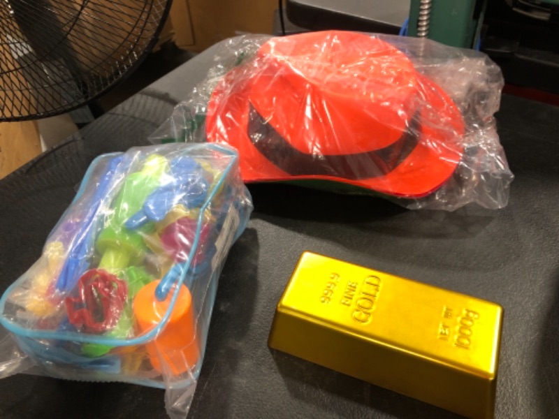 Photo 1 of MISC TOYS...GIRLS COWGIRL PARTY HATS WITH HEART SUNGLASSES 4PCS.    PLAYDOGH TOOLS SET WITH CARRYING CASE     GOLD BAR PAPER WEIGHT/DOOR STOP 