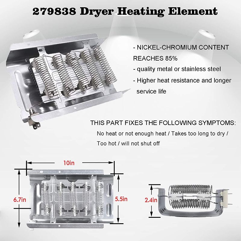 Photo 4 of  Dryer Heating Element 3977767 3392519 Dryer Heating Element Kit 3977393 Thermal Fuse & 3387134 Dryer Thermostat for whirlpool kenmore roper 