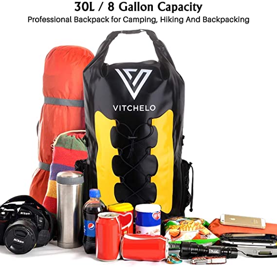 Photo 3 of Vitchelo 30L Waterproof Dry Bag Backpack - Floating Storage Bag - Waterproof Phone Case for Travel, Hiking, Boating, Kayaking, Camping & Beach - 100% Tear-Free Lightweight Lifetime Kayak Bag

