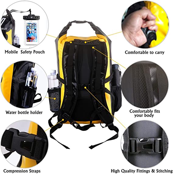 Photo 4 of Vitchelo 30L Waterproof Dry Bag Backpack - Floating Storage Bag - Waterproof Phone Case for Travel, Hiking, Boating, Kayaking, Camping & Beach - 100% Tear-Free Lightweight Lifetime Kayak Bag
