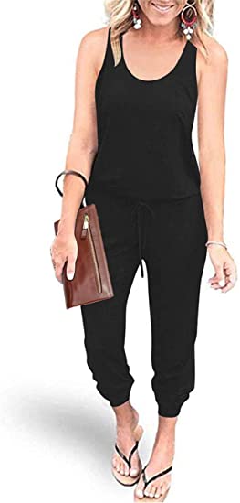 Photo 1 of  Women's Sleeveless Tank Jumpsuits Casual Crew Neck Loose Sexy Wide Leg Long Pants Rompers  BLACK        SIZE MEDIUM 