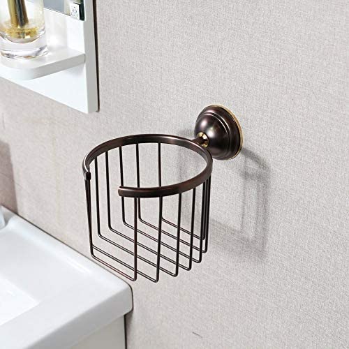 Photo 1 of Bronze Toilet Paper Holder Basket Wall Mount Paper Tissue Roll Organizer for Bathroom, Oil Rubbed Bronze Toilet Tissue Storage, Solid Brass-Rust Resistance

