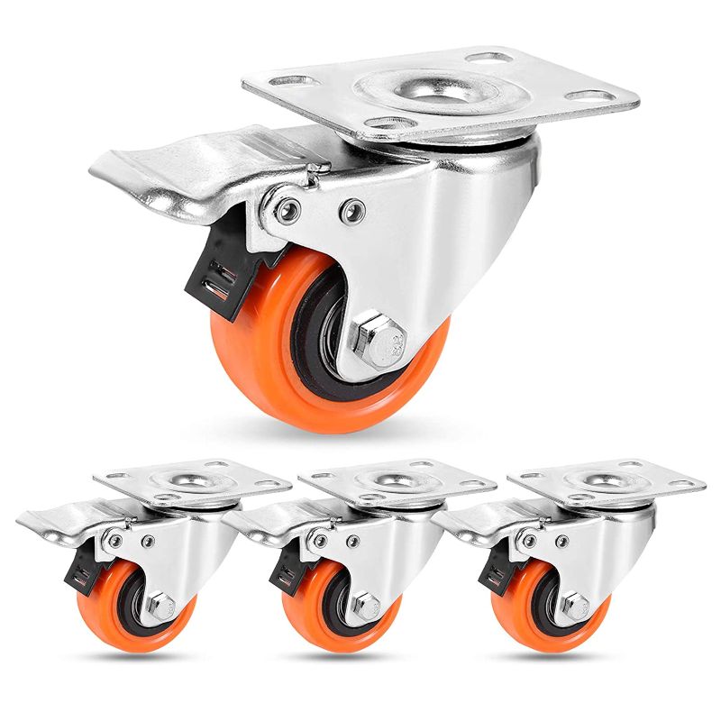 Photo 1 of 2" Plate Caster Wheels Heavy Duty 600 Lbs Load Capacity Swivel Casters with Brake Set of 4, Safety Dual Locking, No Noise Wheels for Furniture, Carts...