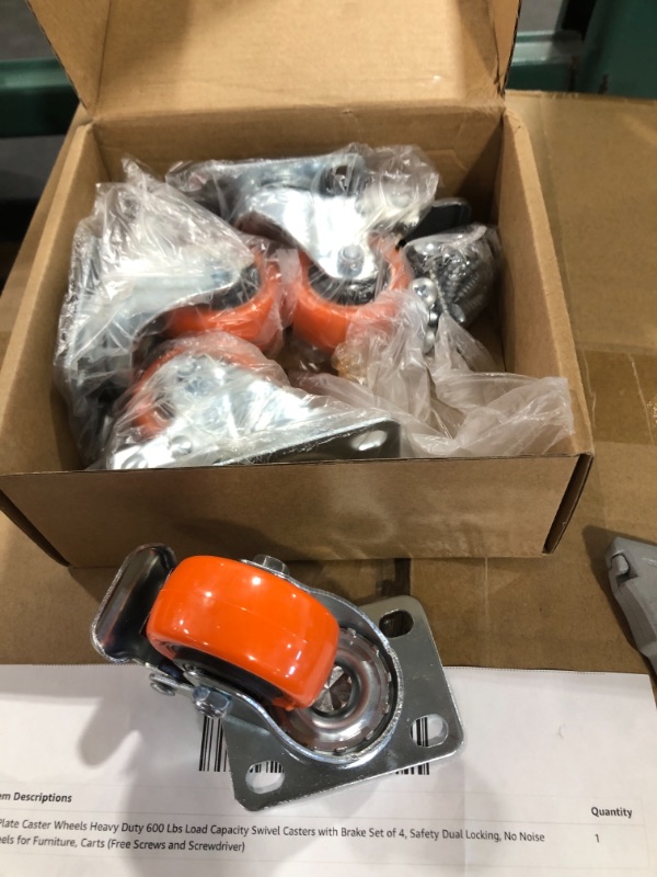 Photo 2 of 2" Plate Caster Wheels Heavy Duty 600 Lbs Load Capacity Swivel Casters with Brake Set of 4, Safety Dual Locking, No Noise Wheels for Furniture, Carts...