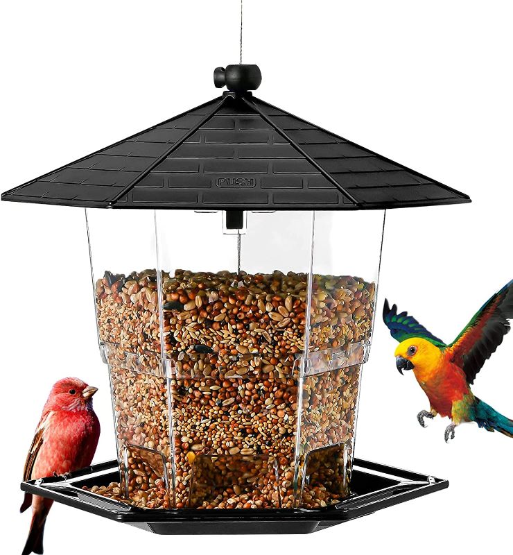 Photo 1 of  Bird Feeders for Outside Bird Feeder Wild Bird Seed for Outside Feeders, Squirrel Proof Bird Feeders for Outside and Garden Decoration Yard for Bird Watchers hinged lid for easy refill