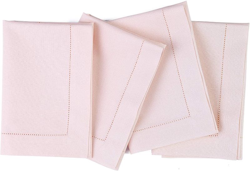 Photo 1 of 
Solino Home Hemstitch Cotton Linen Dinner Napkins – Set of 4, 20 x 20 Inch White Natural Fabric – Machine Washable Handcrafted with Mitered Corners