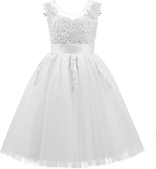 Photo 1 of Lace Applique Tulle Flower Girl Dress Junior Bridesmaid Wedding Party Dresses  size 8-9 youth