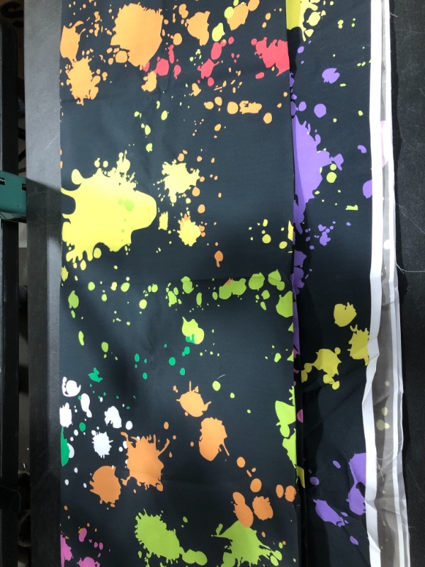 Photo 3 of  2 PACK   Party Tablecloths Disposable Plastic BLACK BACKGROUND WITH MULTI COLOR PAINT SPLATTER PATTERN 