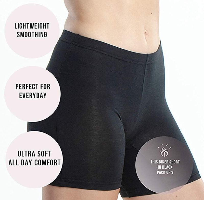 Photo 2 of Emprella Slip Shorts | 3-Pack Black Bike Shorts | Cotton Spandex Stretch Boyshorts for Yoga SIZE LARGE
