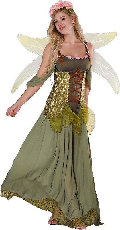 Photo 2 of JJ-GOGO Fairy Costume Women - Forest Princess Costume Adult Halloween Fairy Tale Godmother Costumes  WOMENS SIZE MED/LRG
