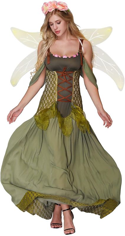 Photo 1 of JJ-GOGO Fairy Costume Women - Forest Princess Costume Adult Halloween Fairy Tale Godmother Costumes  WOMENS SIZE MED/LRG
