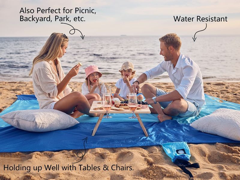 Photo 4 of 2PK ZOMAKE SANDPROOF BEACH BLANKET W/CARRYING CASE AND BEACH STAKES / Beach Blanket Sandproof, Extra Large Beach Mat, Big & Compact Sand Free Mat Quick Drying, Lightweight & Durable with 6 Stakes & 4 Corner Pockets
