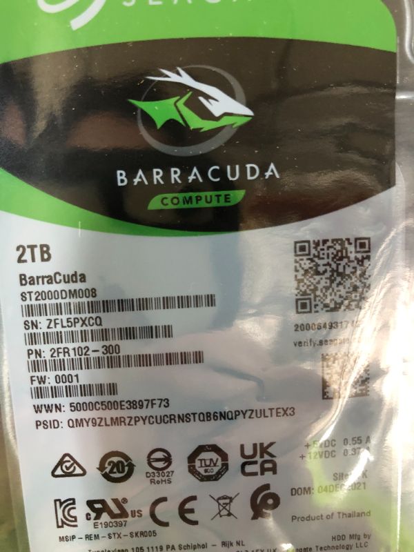 Photo 3 of Seagate BarraCuda 2TB Internal Hard Drive HDD – 3.5 Inch SATA 6Gb/s 7200 RPM 256MB Cache 3.5-Inch –(ST2000DM008/ST2000DMZ08)