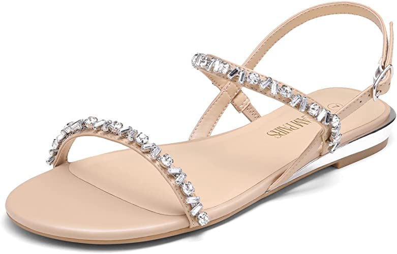 Photo 1 of DREAM PAIRS Women's  Low Wedge Strappy Rhinestone Open Toe Flat Sandals in size 11