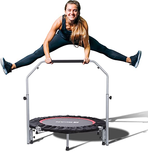 Photo 1 of BCAN 40/48" Foldable Mini Trampoline, Fitness Rebounder with Adjustable Foam Handle, Exercise Trampoline for Adults Indoor/Garden Workout Max Load 330lbs/440lbs