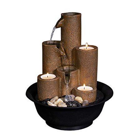 Photo 1 of Alpine Corporation Pouring Tiers Tabletop Fountain with 3 Candles - Zen Indoor Decor for Office, Living Room, Bedroom - 11 Inches