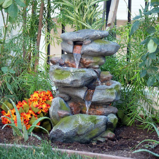 Photo 1 of Alpine Corporation 22" Outdoor 3-Tier Rock Cascading Tabletop Fountain