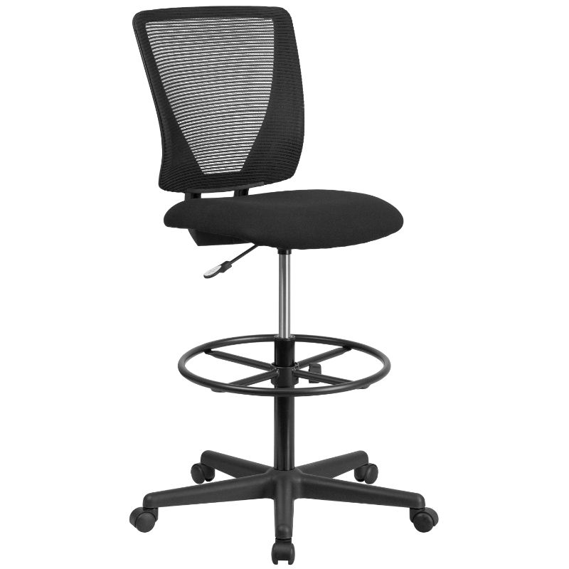 Photo 1 of Flash Furniture Ergonomic Mid-Back Mesh Drafting Chair with Black Fabric Seat and Adjustable Foot Ring