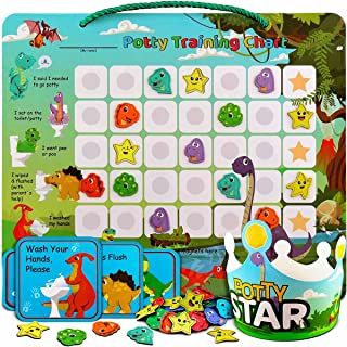 Photo 1 of Potty-Training-Chart-with-35 Reusable Magnetic-Stickers. A Dinosaur Potty Chart That Reward Toddlers – Motivational Toilet Potty Training Stickers Chart for Boys & Girls (Dinosaurs)
