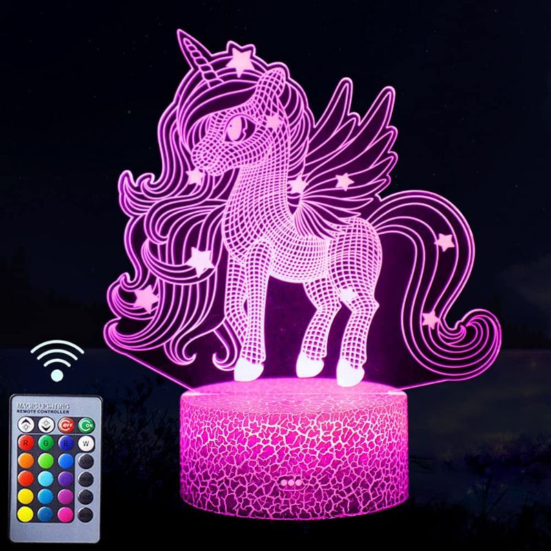 Photo 1 of Unicorn Night Light, 3D Illusion Lamp Unicorn Lights for Kids Room, 16 Colors & Flashing Modes with Remote Control Opreated Dimmable Christmas Birthday Gifts for Boys Girls Kids Children Teen
