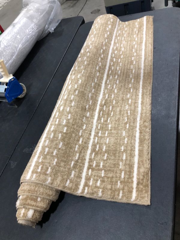 Photo 2 of 4'x5'5" Parkman Washable Border Diamond Rug Tan - Threshold