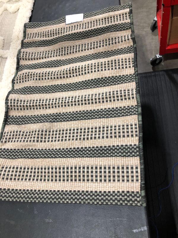 Photo 2 of 2' X 3' Powerloom Woven Stripe Outdoor Rug Sage/Charcoal Gray - Threshold™ Designed with Studio McGee