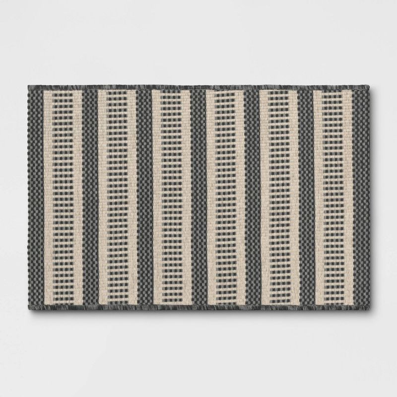 Photo 1 of 2' X 3' Powerloom Woven Stripe Outdoor Rug Sage/Charcoal Gray - Threshold™ Designed with Studio McGee