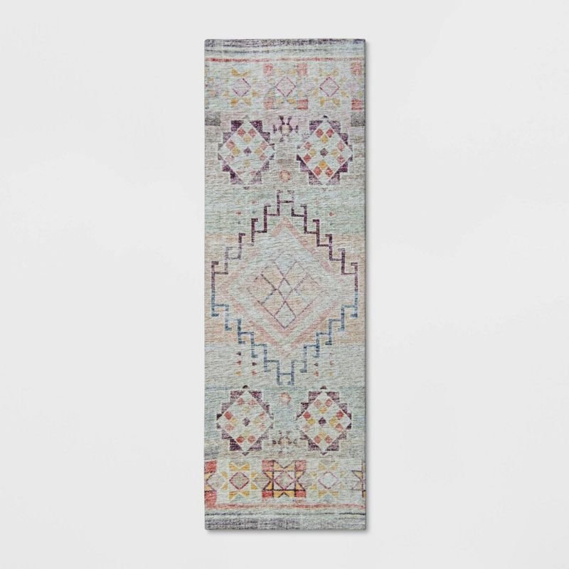 Photo 1 of 2'4"x7' Runner Distressed Geo Persian Style Rug Blush - Opalhouse