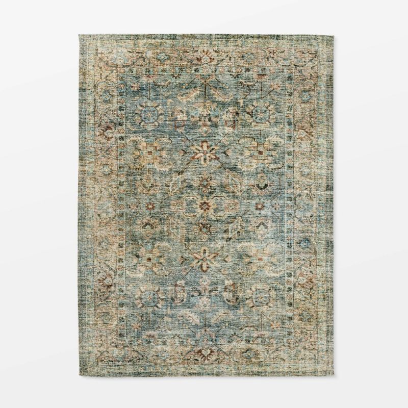 Photo 1 of 5'x7' Ledges Digital Floral Print Distressed Persian Rug Green - Threshold™ Designed by Studio McGee
