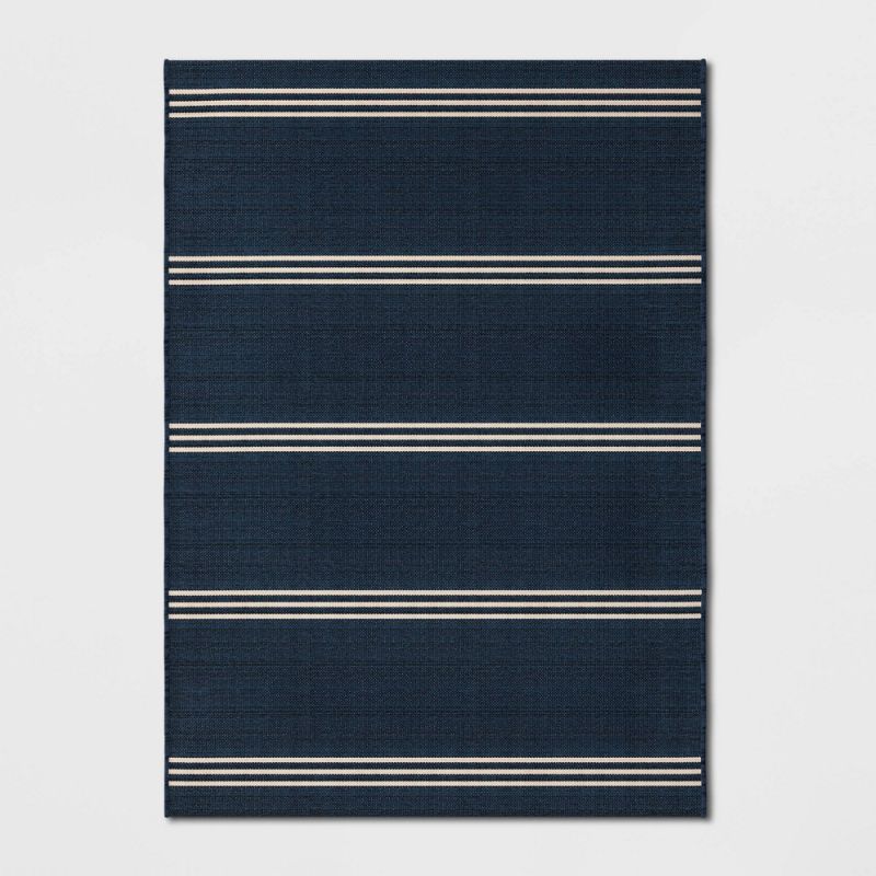 Photo 1 of 5' X 7' Stripe Outdoor Rug Navy - Threshold