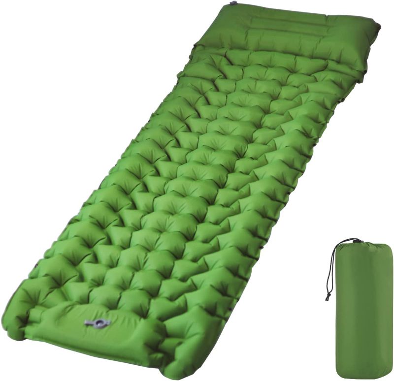 Photo 1 of AutSport Self Inflating Camping Pads, 28 OZ Ultralight Camping Mat 78.5 X 28 Inch, 2.8-3.5-5.3 Inch with Air Pillow, Waterproof for Backpacking, Hiking, Tent, Traveling (Green)