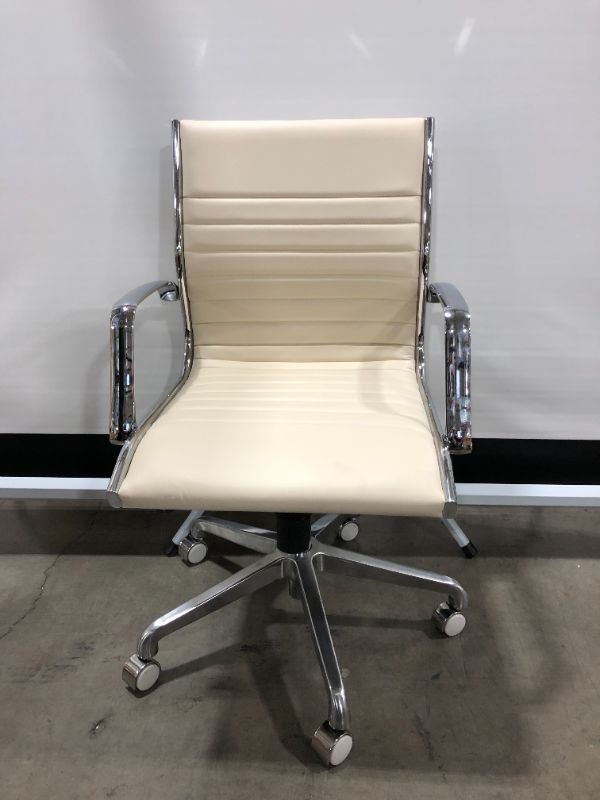 Photo 1 of CREME FAUX LEATHER OFFICE CHAIR SILVER METAL ARMS 36H X 20W INCHES