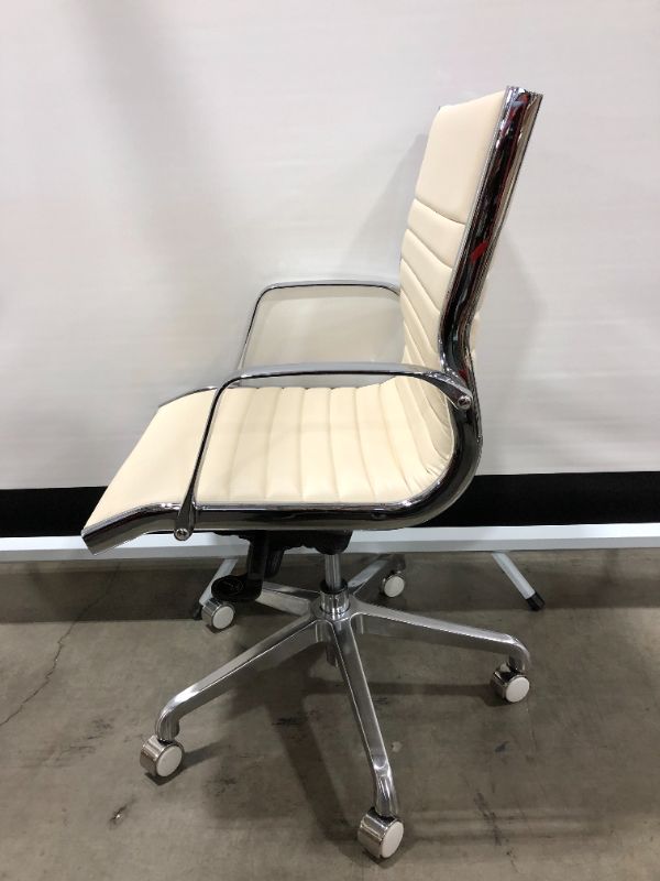 Photo 1 of CREME FAUX LEATHER OFFICE CHAIR SILVER METAL ARMS 36H X 20W INCHES