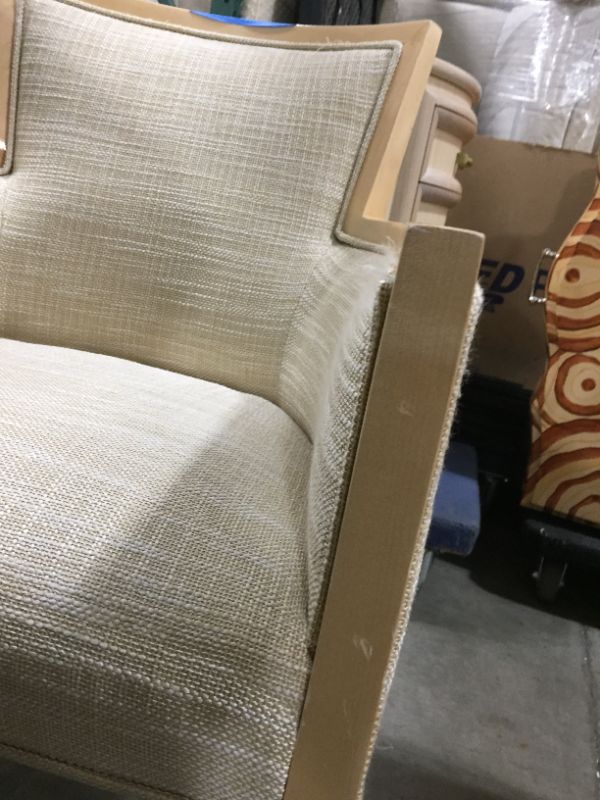 Photo 4 of LIGHT CREME CANVAS FABRIC ARMCHAIR WITH CURVED BACK 33H INCHES