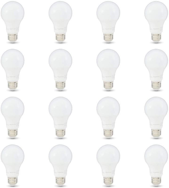 Photo 1 of Amazon Basics 40W Equivalent, Daylight, Non-Dimmable, 10,000 Hour Lifetime, A19 LED Light Bulb | 16-Pack
