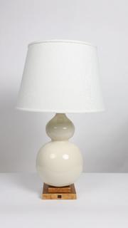 Photo 1 of GLOSSY WHITE AND GOLD LAMP H 34 INCHES