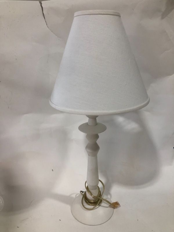 Photo 1 of MEDIUM TABLE LAMP, WHITE WOOD, HEIGHT 29 INCHES, BULB NOT INCLUDED