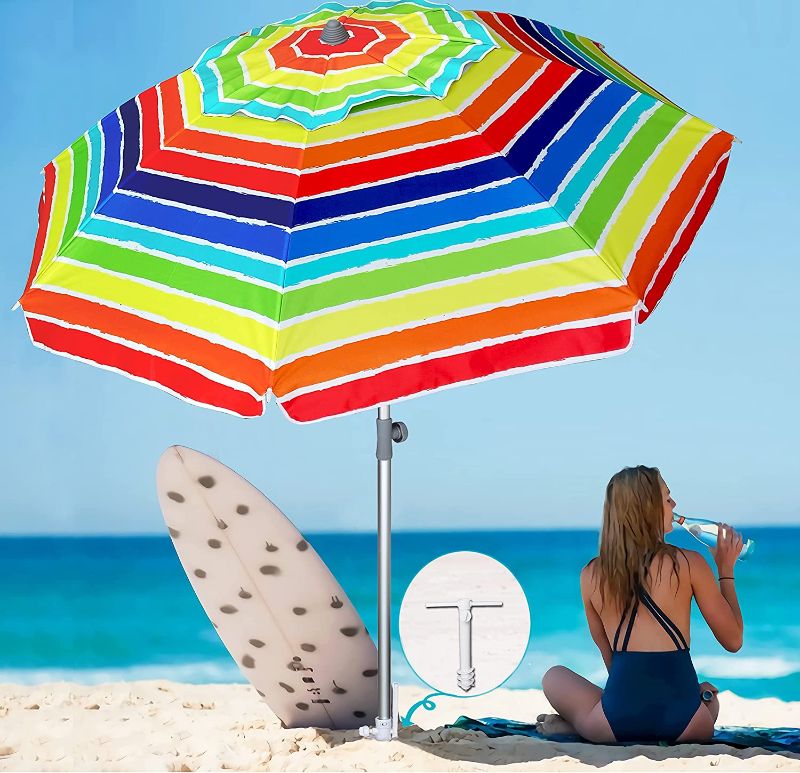 Photo 1 of AMMSUN 7 Foot Heavy Duty HIGH Wind Beach Umbrella 
